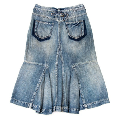 MARITHE Cotton Linen Blend Flare Denim Skirt Indigo Size S
