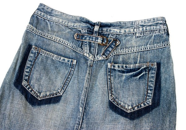MARITHE Cotton Linen Blend Flare Denim Skirt Indigo Size S