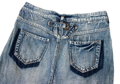 MARITHE Cotton Linen Blend Flare Denim Skirt Indigo Size S