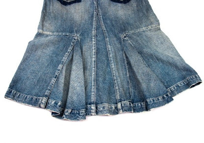 MARITHE Cotton Linen Blend Flare Denim Skirt Indigo Size S