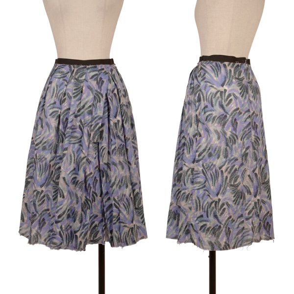 MARNI Graphic Print Cotton Tuck Skirt Blue Size 38