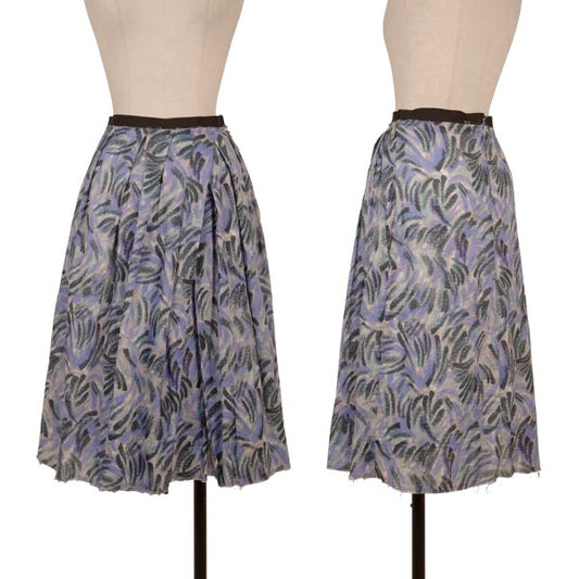 MARNI Graphic Print Cotton Tuck Skirt Blue Size 38