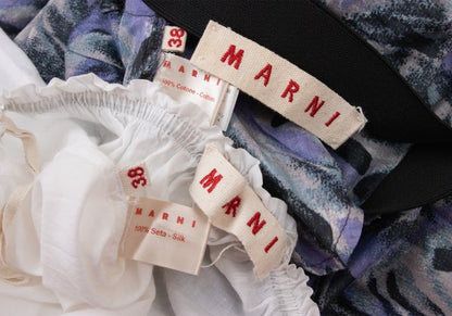 MARNI Graphic Print Cotton Tuck Skirt Blue Size 38