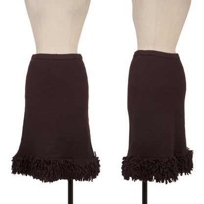 TSUMORI CHISATO Wool Hem Fringe Knit Skirt Brown Size M