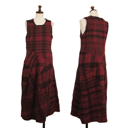 COMME des GARCONS Brushed Check Sleeveless Red Black Dress Size M