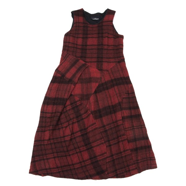 COMME des GARCONS Brushed Check Sleeveless Red Black Dress Size M