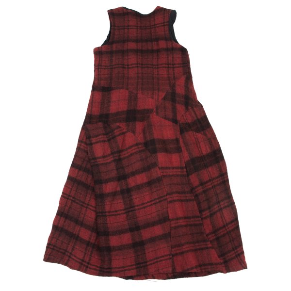 COMME des GARCONS Brushed Check Sleeveless Red Black Dress Size M