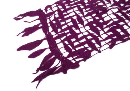 zucca Felt Mesh Fringe Knit Scarf Purple