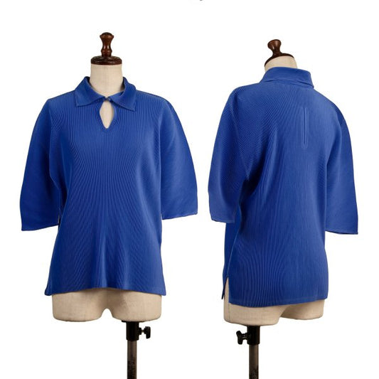 PLEATS PLEASE Mist Pleated Skipper 1/2 Polo Blue Size 3