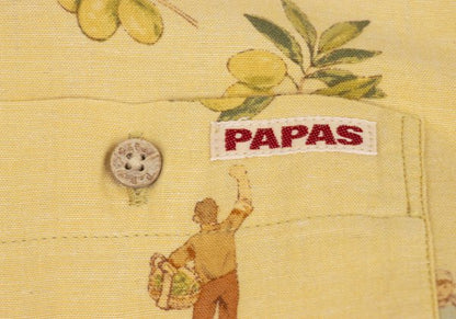 Papas Cotton Linen Olive Print Open Shirt Yellow Size 46S