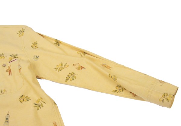 Papas Cotton Linen Olive Print Open Shirt Yellow Size 46S