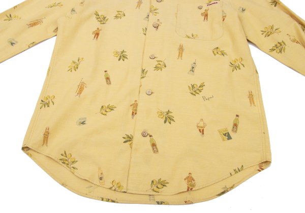Papas Cotton Linen Olive Print Open Shirt Yellow Size 46S