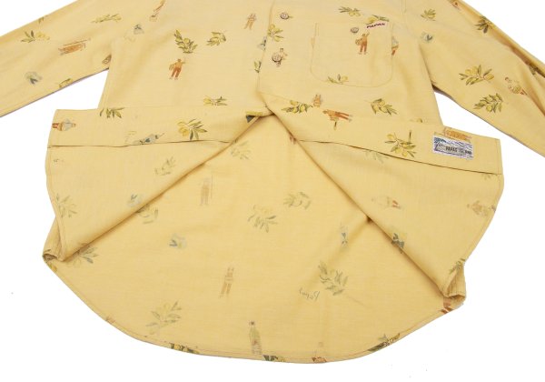 Papas Cotton Linen Olive Print Open Shirt Yellow Size 46S