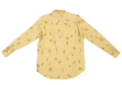 Papas Cotton Linen Olive Print Open Shirt Yellow Size 46S