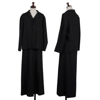 Y's Wool Gabardine Front Box Pleat Midi Skirt Black Size 3