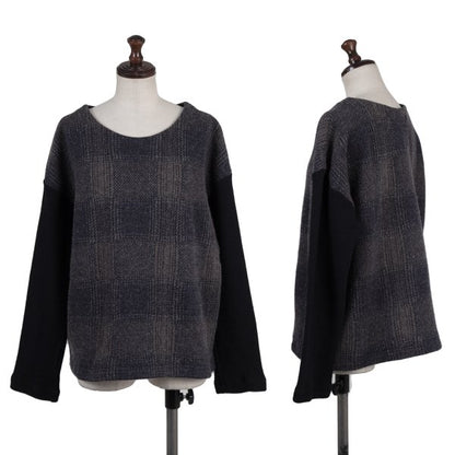 zucca Wool Blend Check Sleeve Knit Sweater Navy Gray Size M