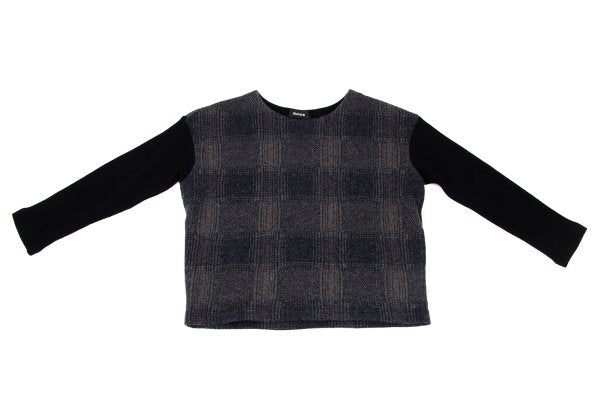 zucca Wool Blend Check Sleeve Knit Sweater Navy Gray Size M