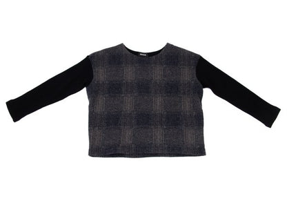 zucca Wool Blend Check Sleeve Knit Sweater Navy Gray Size M