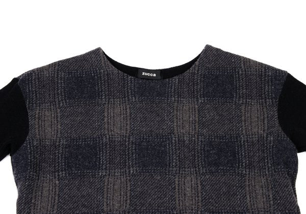 zucca Wool Blend Check Sleeve Knit Sweater Navy Gray Size M
