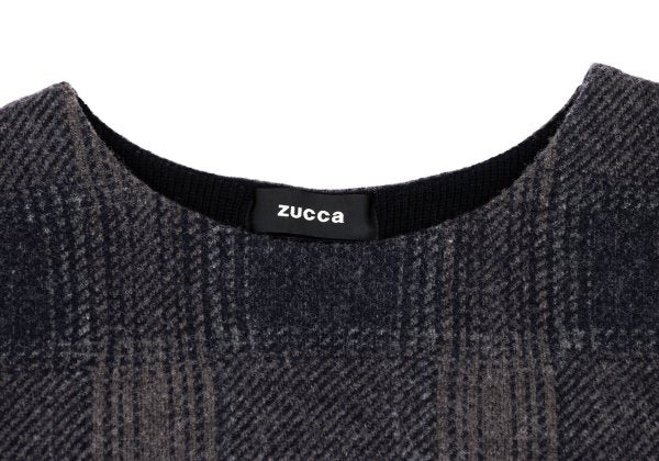 zucca Wool Blend Check Sleeve Knit Sweater Navy Gray Size M