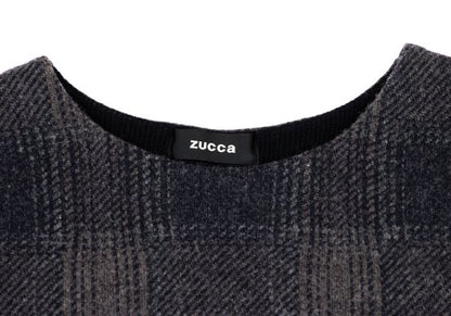 zucca Wool Blend Check Sleeve Knit Sweater Navy Gray Size M