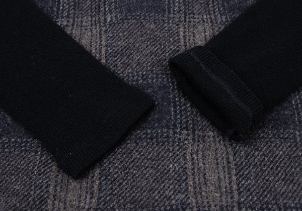 zucca Wool Blend Check Sleeve Knit Sweater Navy Gray Size M