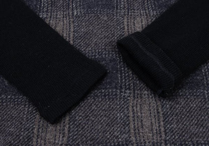 zucca Wool Blend Check Sleeve Knit Sweater Navy Gray Size M