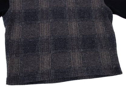 zucca Wool Blend Check Sleeve Knit Sweater Navy Gray Size M