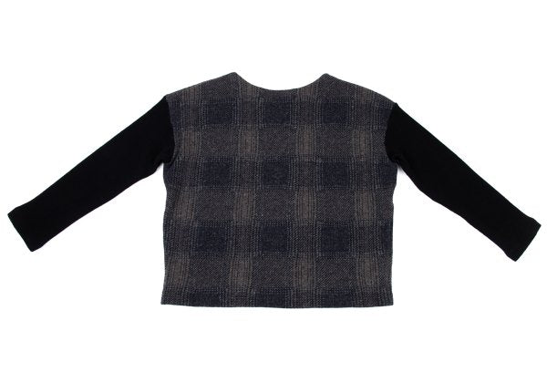 zucca Wool Blend Check Sleeve Knit Sweater Navy Gray Size M