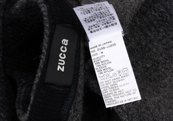 zucca Wool Blend Check Sleeve Knit Sweater Navy Gray Size M