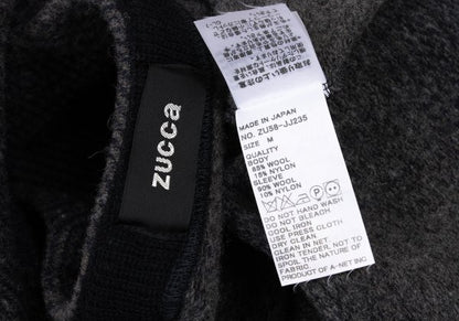 zucca Wool Blend Check Sleeve Knit Sweater Navy Gray Size M