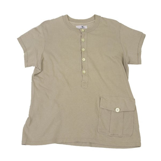 Y's for men Front Pocket Henley Neck T-Shirt Beige Size S
