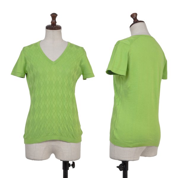 JOHN SMEDLEY Cotton Open Stitch Argyle Sweater Green Size S