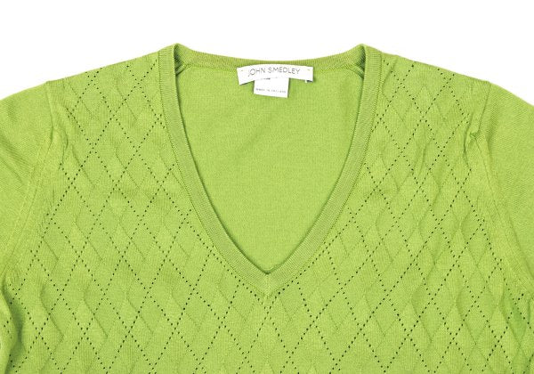 JOHN SMEDLEY Cotton Open Stitch Argyle Sweater Green Size S