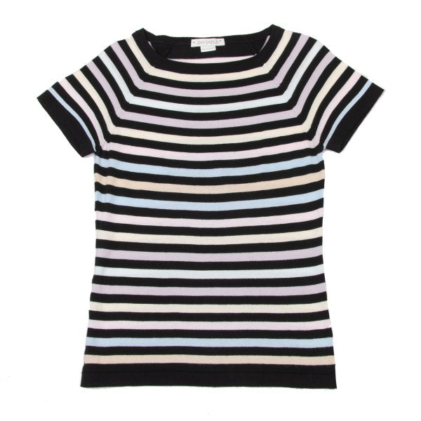 JOHN SMEDLEY Pastel Border Raglan Knit Top Black Size S