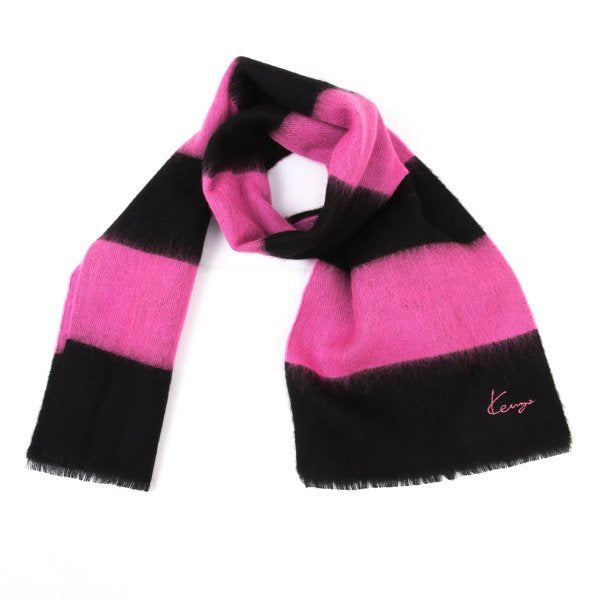 KENZO Pink Black Wide Stripe Wool Scarf