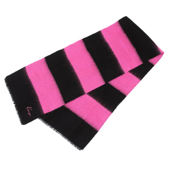 KENZO Pink Black Wide Stripe Wool Scarf