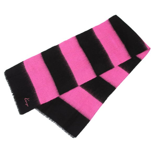 KENZO Pink Black Wide Stripe Wool Scarf