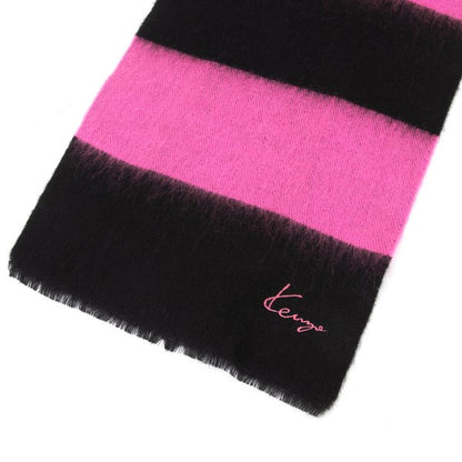 KENZO Pink Black Wide Stripe Wool Scarf