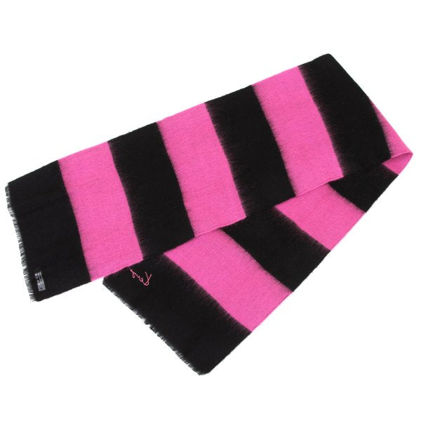 KENZO Pink Black Wide Stripe Wool Scarf