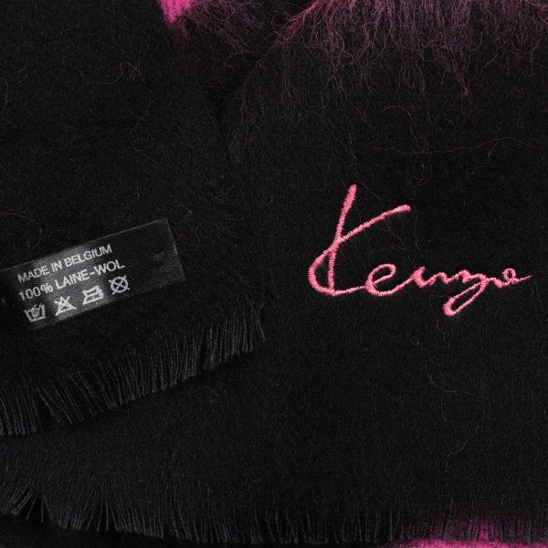 KENZO Pink Black Wide Stripe Wool Scarf