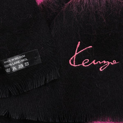 KENZO Pink Black Wide Stripe Wool Scarf