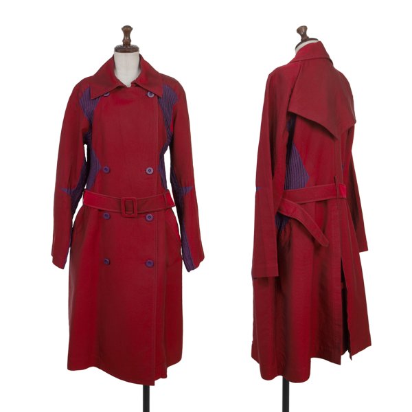 ISSEY MIYAKE Cotton Blend Pleated Belted Coat Red Size 2