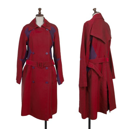 ISSEY MIYAKE Cotton Blend Pleated Belted Coat Red Size 2