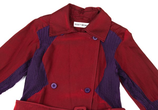 ISSEY MIYAKE Cotton Blend Pleated Belted Coat Red Size 2