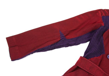 ISSEY MIYAKE Cotton Blend Pleated Belted Coat Red Size 2