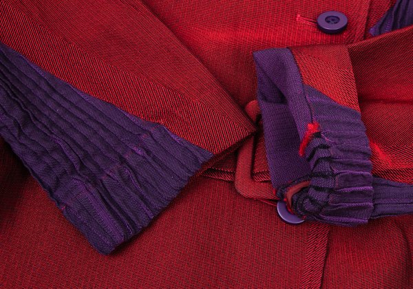 ISSEY MIYAKE Cotton Blend Pleated Belted Coat Red Size 2