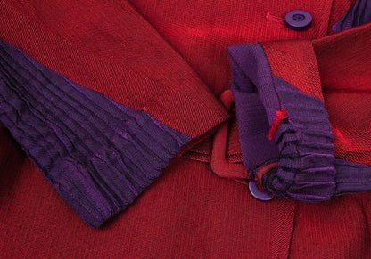ISSEY MIYAKE Cotton Blend Pleated Belted Coat Red Size 2