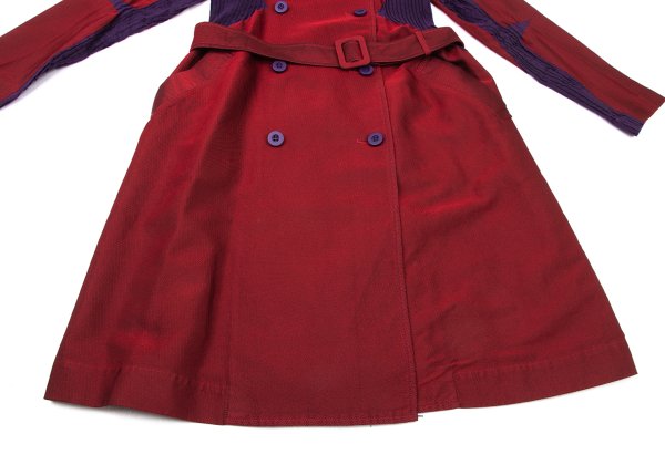 ISSEY MIYAKE Cotton Blend Pleated Belted Coat Red Size 2