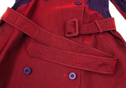 ISSEY MIYAKE Cotton Blend Pleated Belted Coat Red Size 2